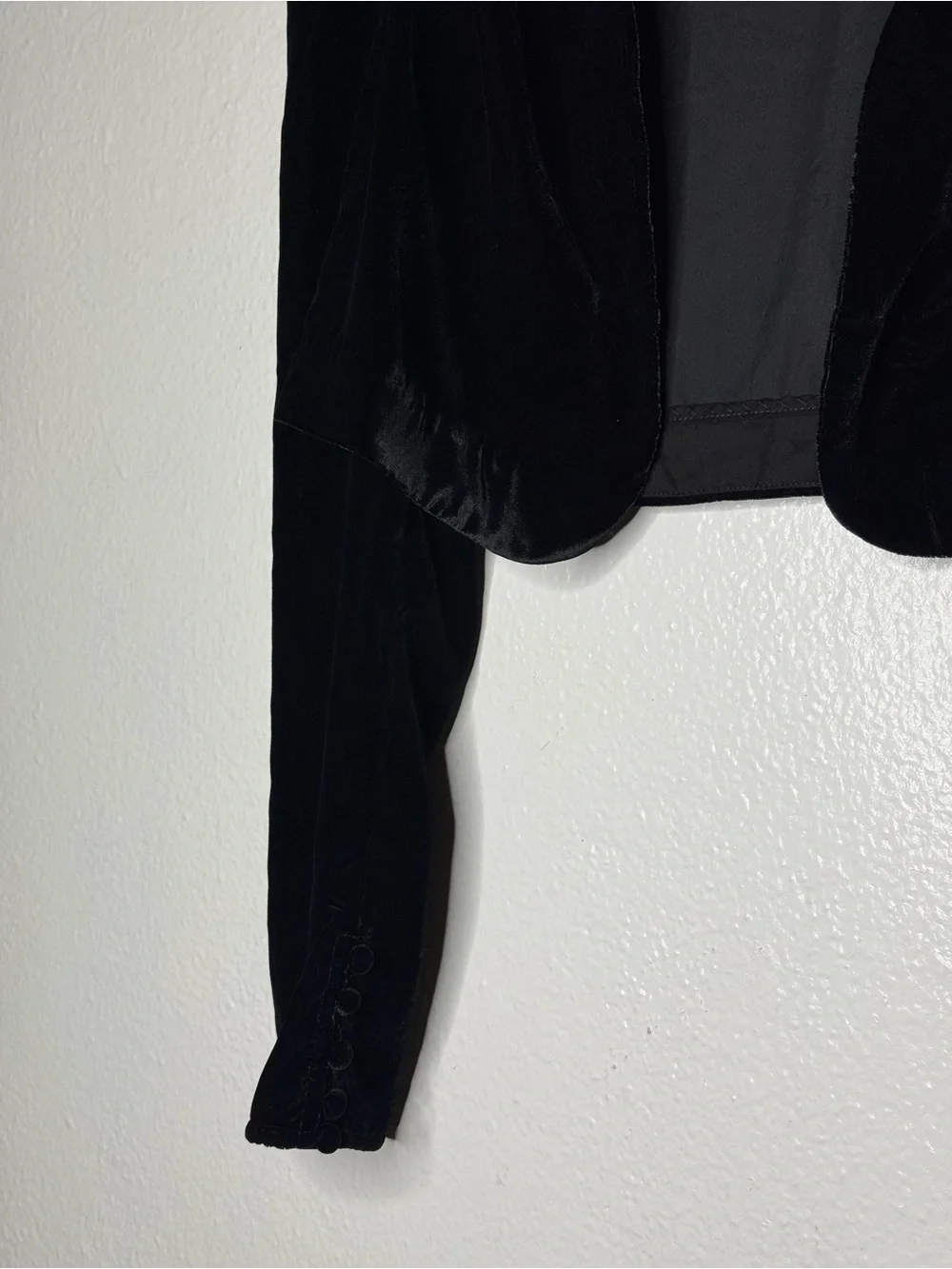 Free People Black Velvet Cropped Bolero Jacket Blazer Structured Shoulders Sz S